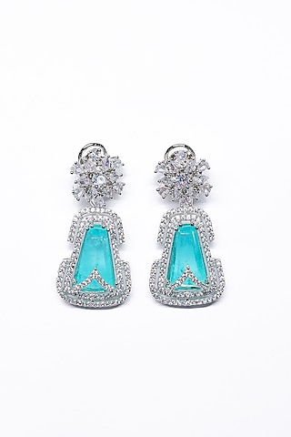 White Finish Blue Synthetic Stone Enameled Dangler Earrings by Saptam jewels