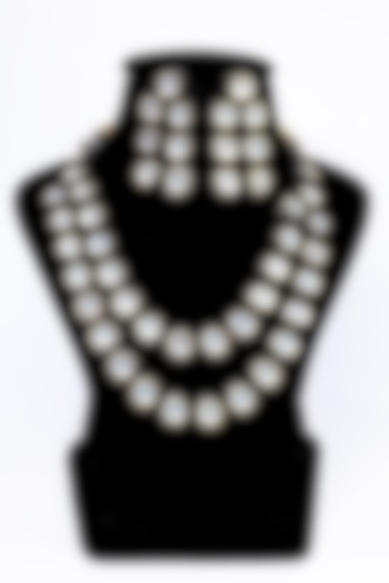 White Finish Synthetic Stone Enameled Necklace Set by Saptam jewels at Pernia's Pop Up Shop