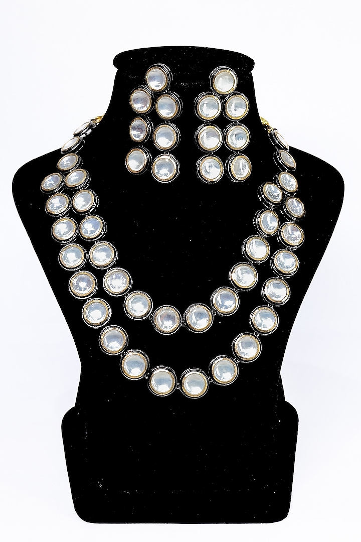 White Finish Synthetic Stone Enameled Necklace Set by Saptam jewels at Pernia's Pop Up Shop
