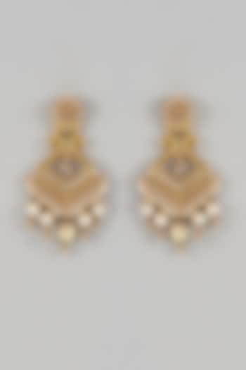 Gold Finish Pearl & Stone Dangler Earrings by Saptam jewels at Pernia's Pop Up Shop