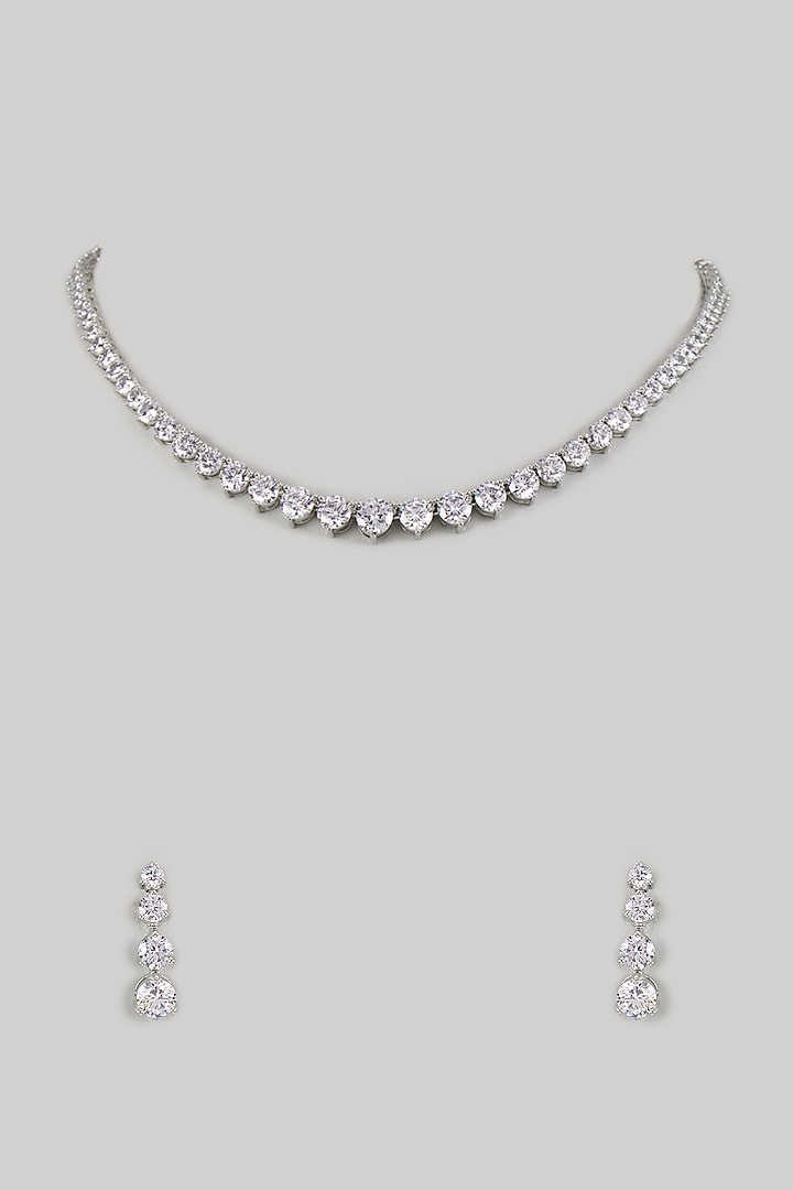 White Finish Diamond Tennis Necklace Set by Saptam jewels at Pernia's Pop Up Shop