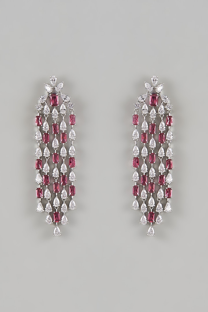 White Finish Diamond & Ruby Stone Dangler Earrings by Saptam jewels at Pernia's Pop Up Shop