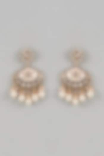 Rose Gold Finish Pearl & Stone Dangler Earrings by Saptam jewels at Pernia's Pop Up Shop