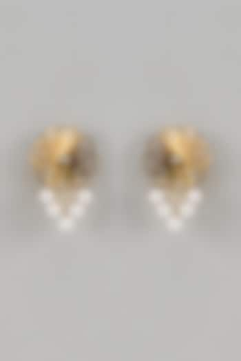 Gold Finish Pearl S-Shaped Floral Dangler Earrings by Saptam jewels at Pernia's Pop Up Shop