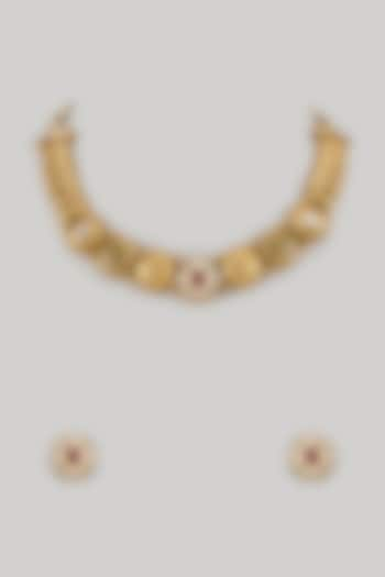 Gold Finish Coin Necklace Set by Saptam jewels at Pernia's Pop Up Shop