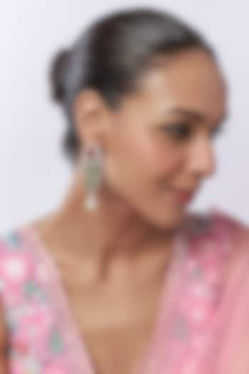 White Finish Pearl & Green Stone Fish-Shaped Dangler Earrings by Saptam jewels at Pernia's Pop Up Shop