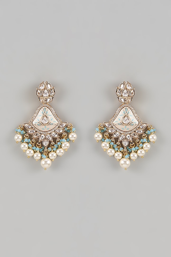 White Finish Pearl & Stone Drop Dangler Earrings by Saptam jewels at Pernia's Pop Up Shop