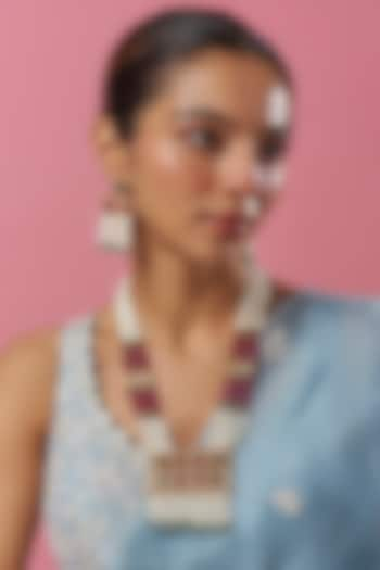 Two-Tone Finish Kundan Polki & Pink Pearl Layered Necklace Set by Saptam jewels at Pernia's Pop Up Shop