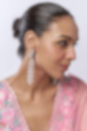 White Finish Faux Diamond & Sapphire Drop Dangler Earrings by Saptam jewels at Pernia's Pop Up Shop