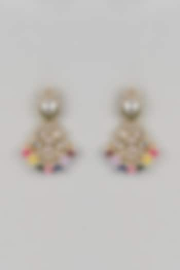 Two-Tone Finish Multi-Colored Gemstone & Pearl Dangler Earrings by Saptam jewels at Pernia's Pop Up Shop