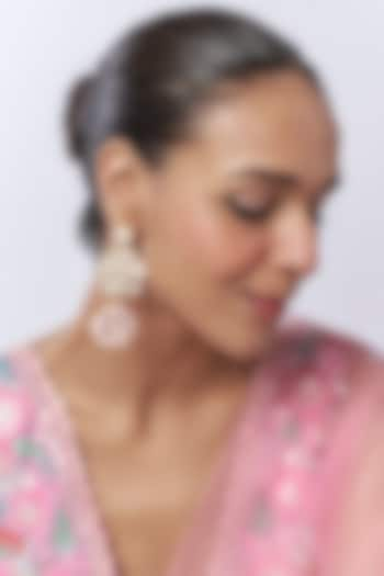 White Finish Pearl Floral Dangler Earrings by Saptam jewels at Pernia's Pop Up Shop