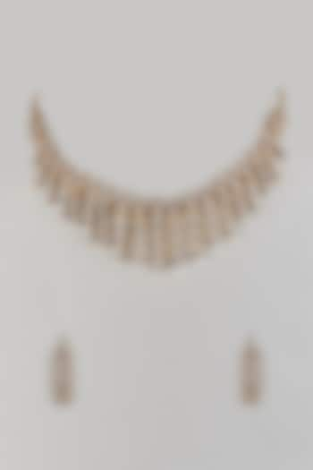 White Finish Pearl & Stone Layered Necklace Set by Saptam jewels at Pernia's Pop Up Shop