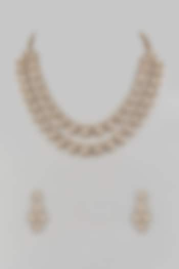 White Finish Diamond & Pendant Stone Layered Necklace Set by Saptam jewels at Pernia's Pop Up Shop