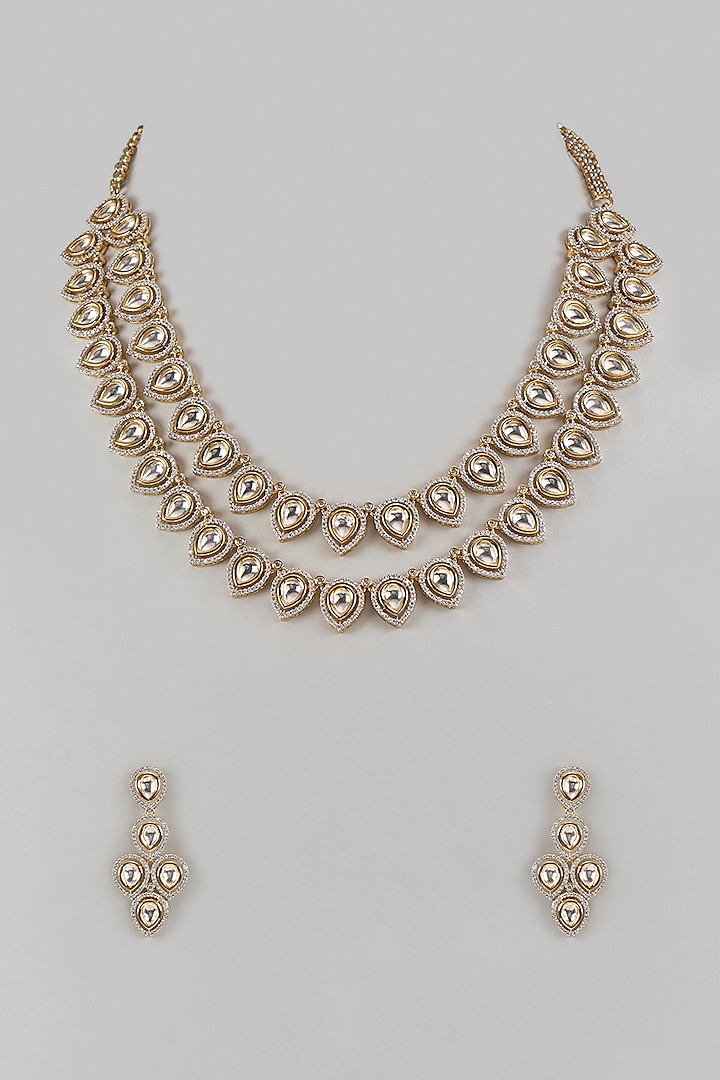 White Finish Diamond & Pendant Stone Layered Necklace Set by Saptam jewels at Pernia's Pop Up Shop