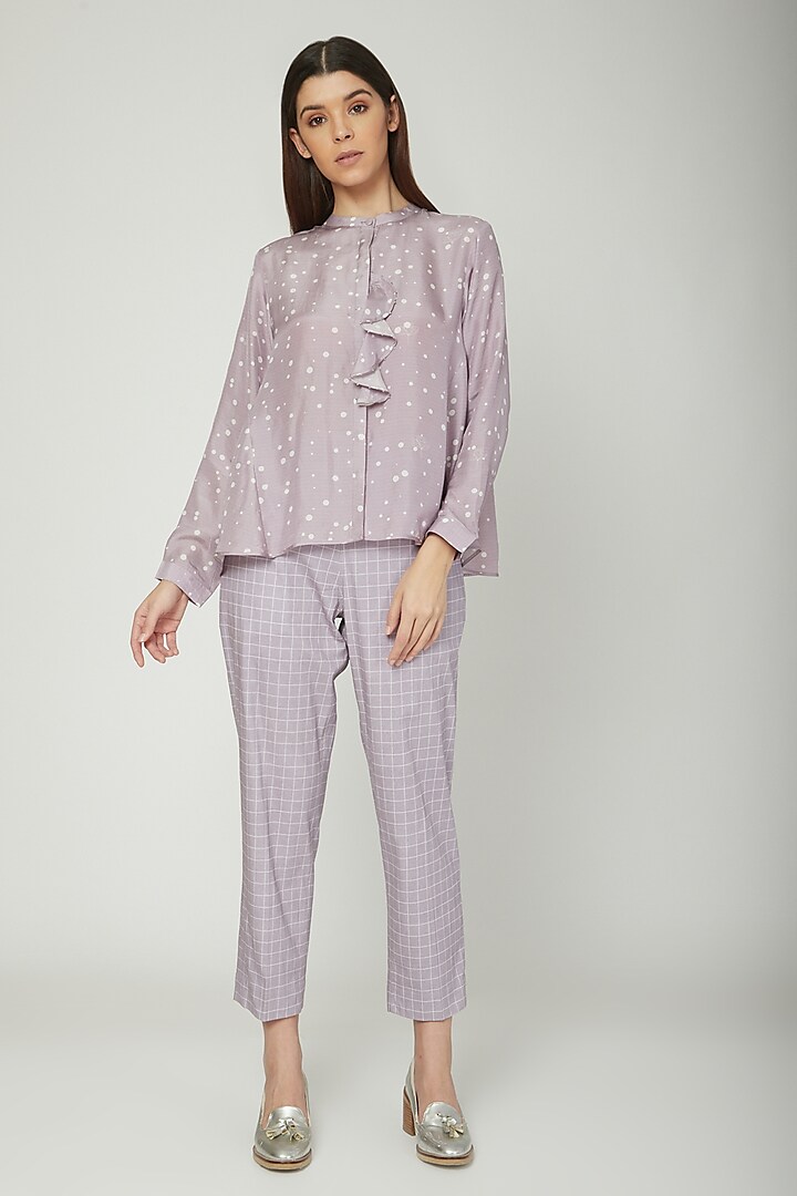 Mauve Printed Shirt With Trousers by Sneha Arora