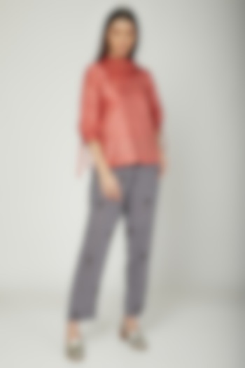 Coral Blouse With Neck Detailing by Sneha Arora at Pernia's Pop Up Shop