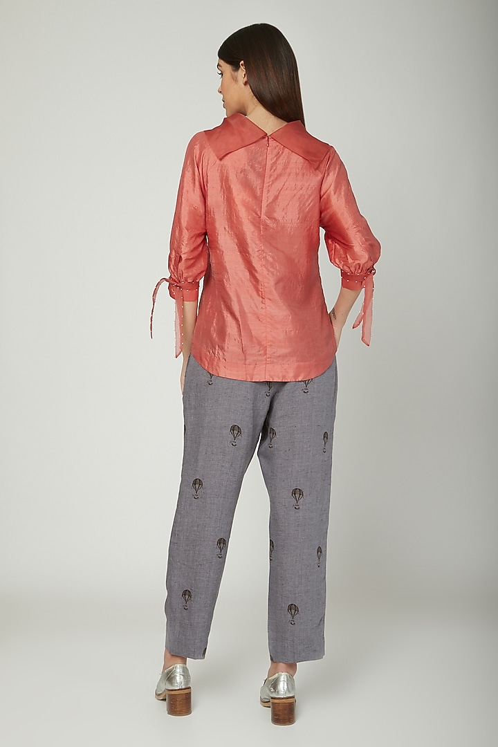 Coral Blouse With Neck Detailing by Sneha Arora at Pernia's Pop Up Shop
