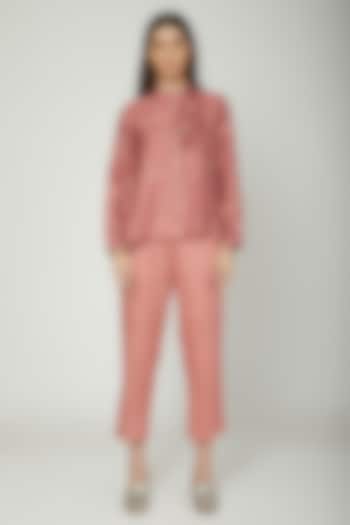 Coral Printed Shirt With Checkered Trousers by Sneha Arora at Pernia's Pop Up Shop