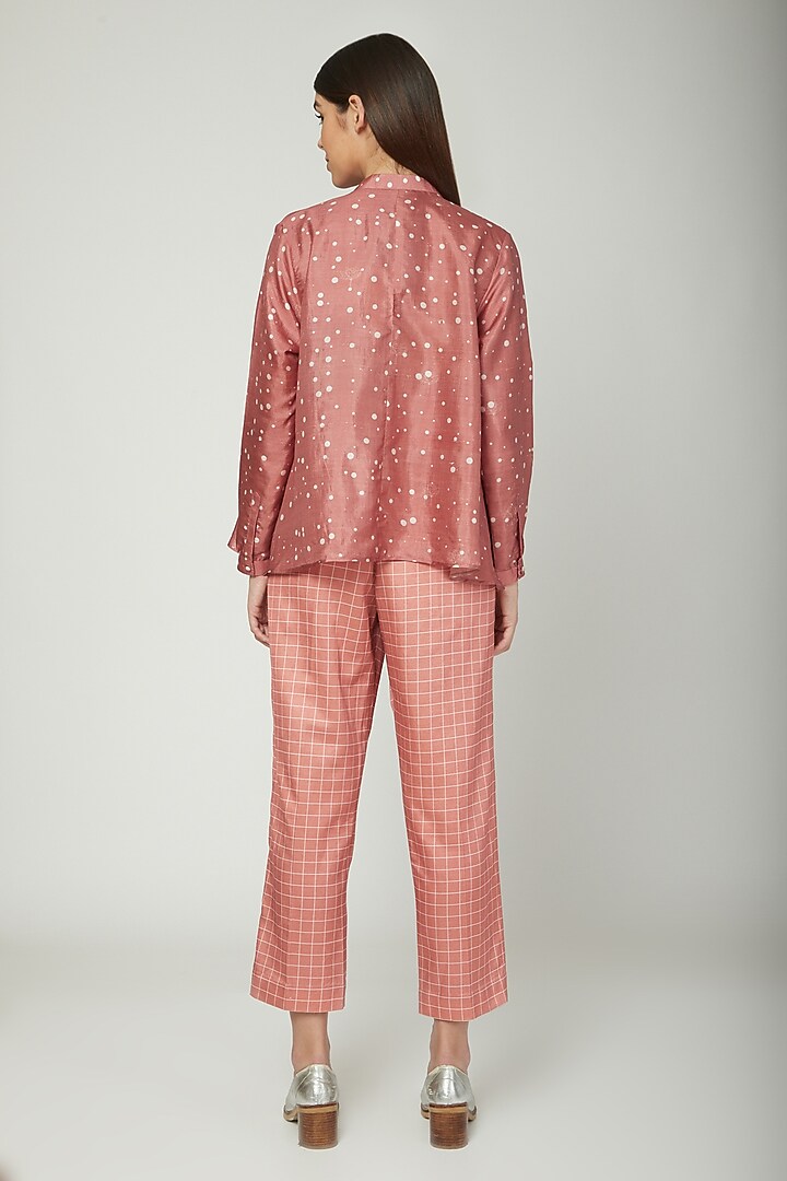 Coral Printed Shirt With Checkered Trousers by Sneha Arora at Pernia's Pop Up Shop