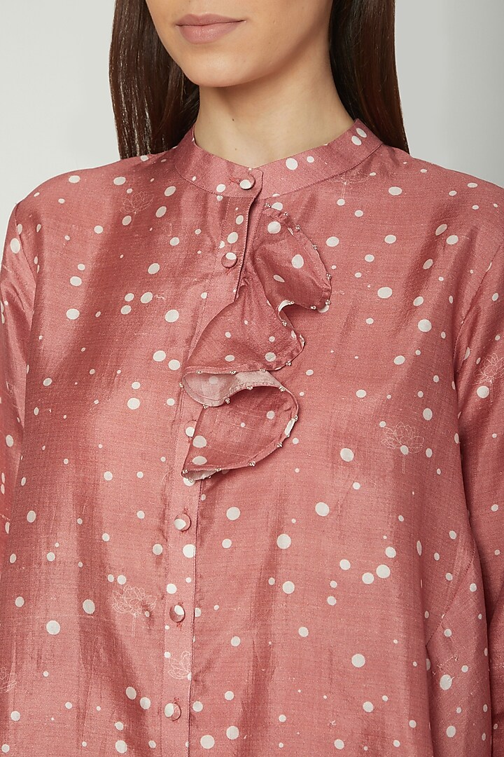 Coral Printed Shirt With Checkered Trousers by Sneha Arora at Pernia's Pop Up Shop