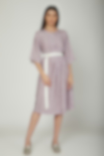 Mauve Pleated Dress With Belt by Sneha Arora