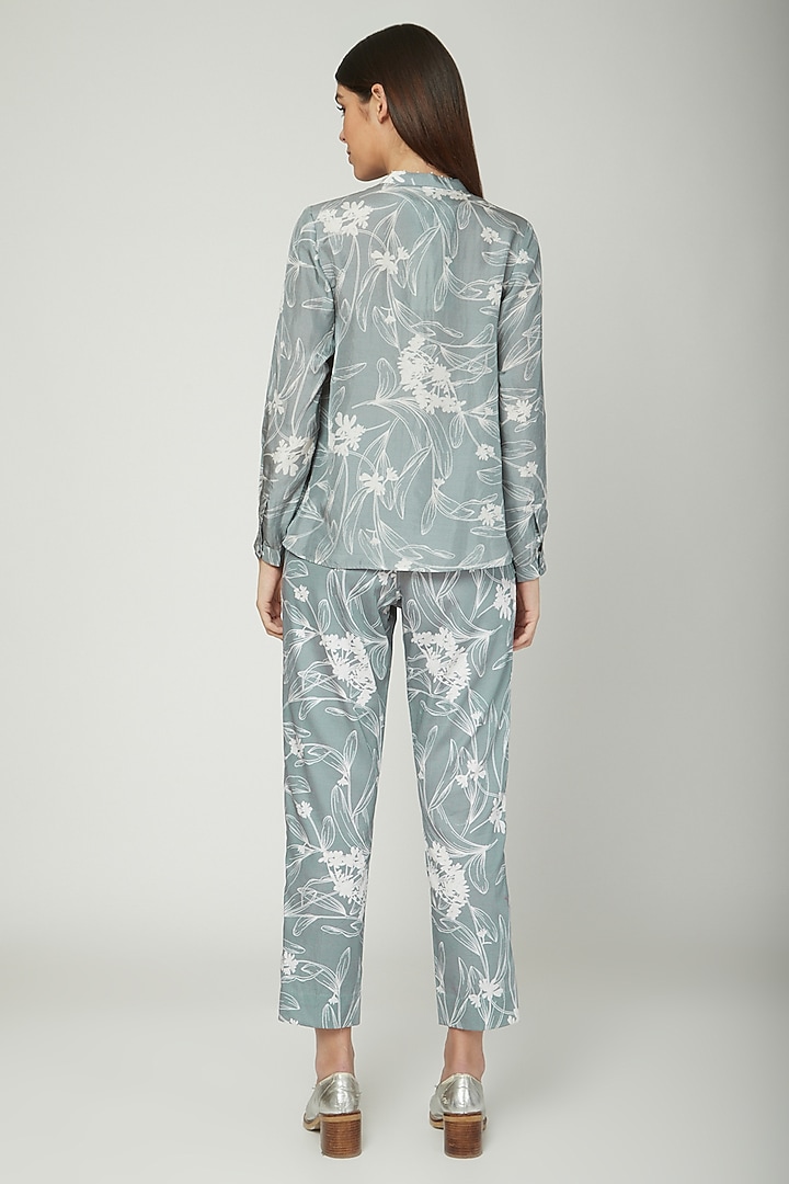 Dark Turquoise Printed Shirt With Trousers by Sneha Arora at Pernia's Pop Up Shop