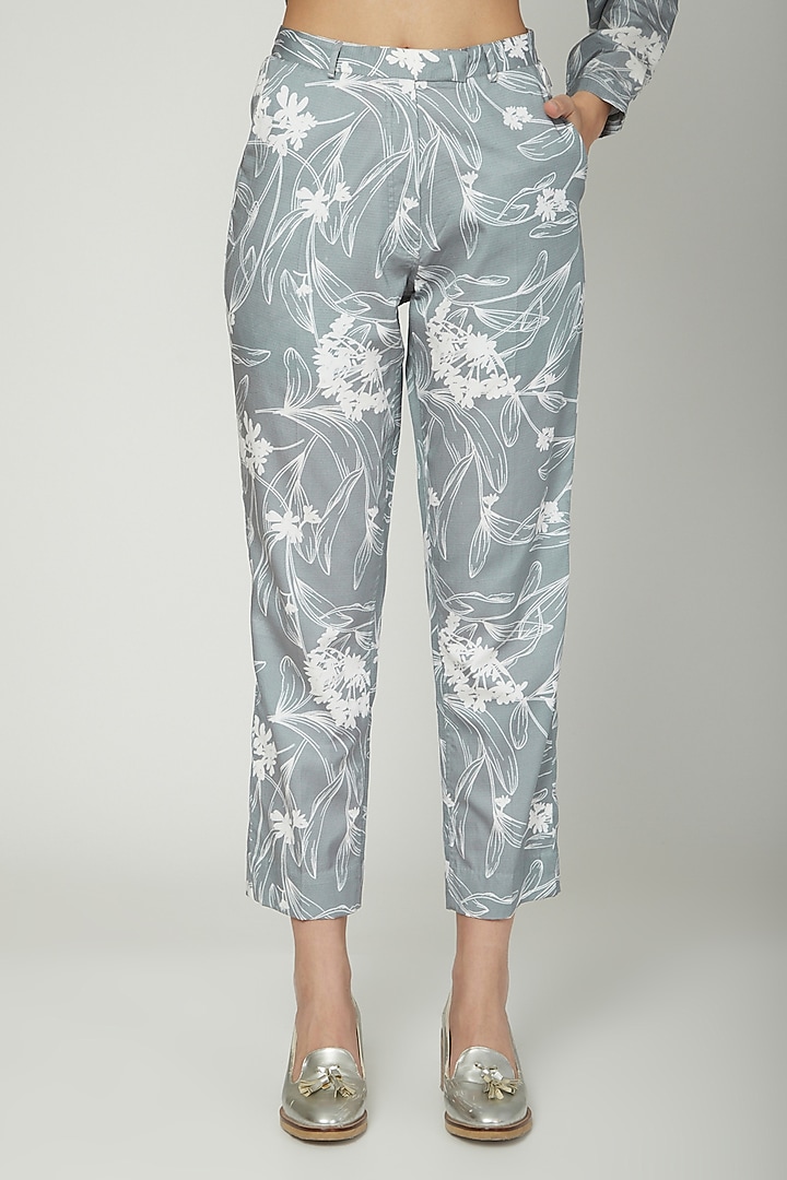 Dark Turquoise Printed Shirt With Trousers by Sneha Arora at Pernia's Pop Up Shop