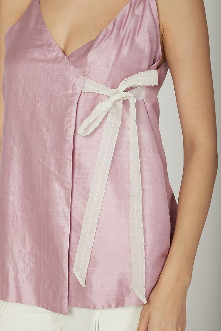 Mauve Overlapping Blouse With Tie-Up by Sneha Arora at Pernia's Pop Up Shop