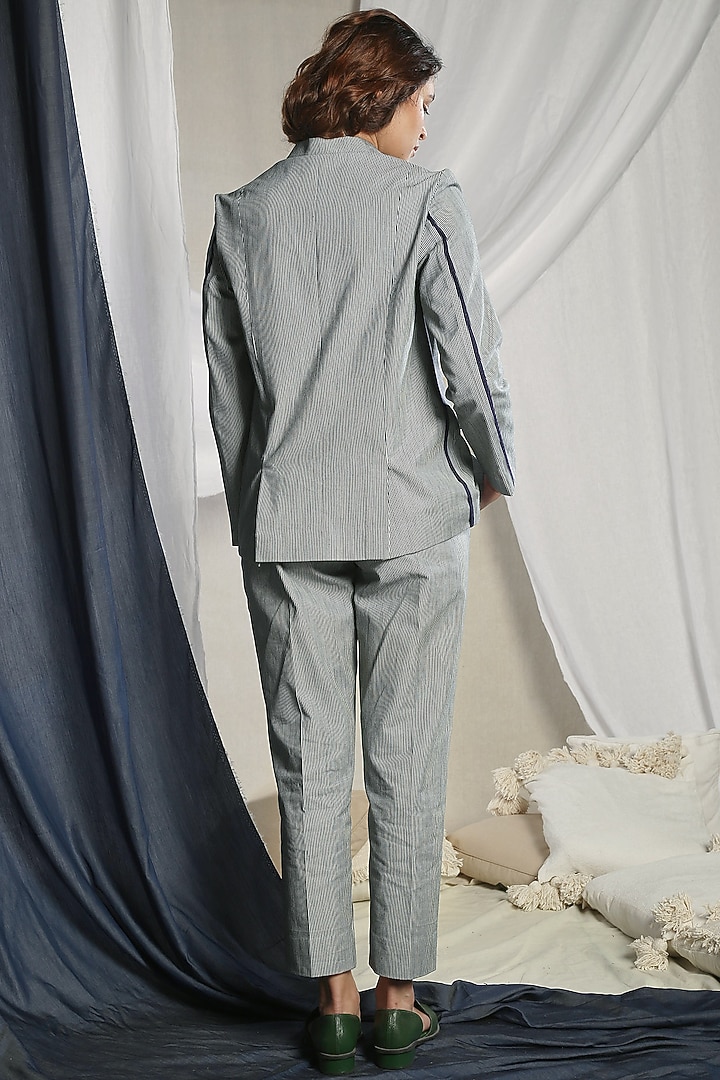Grey Striped Blazer Set by Sneha Arora at Pernia's Pop Up Shop