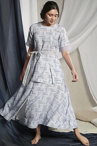 White Striped Skirt Set by Sneha Arora