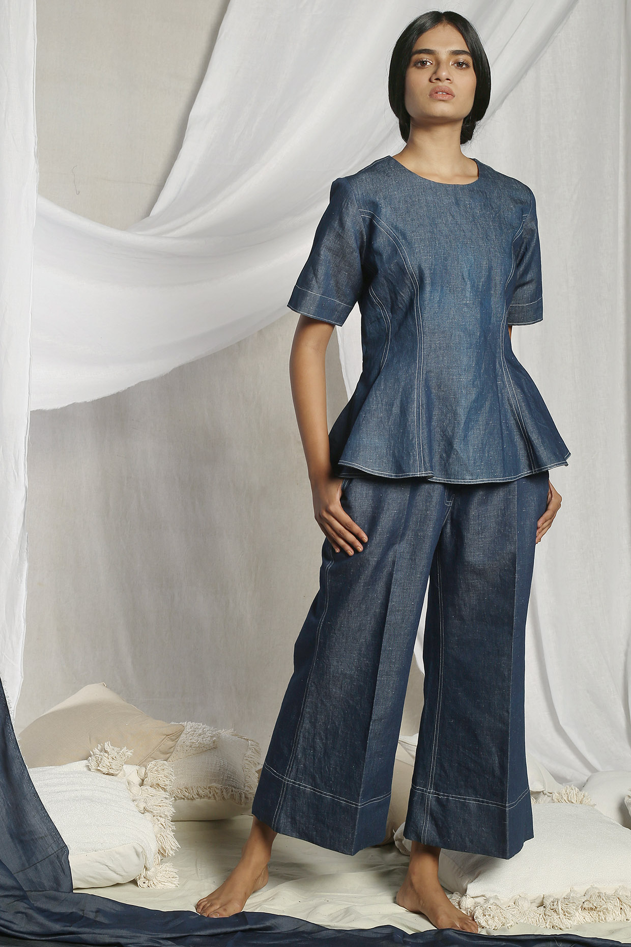 Dark Blue Pant Set by Sneha Arora at Pernia's Pop Up Shop