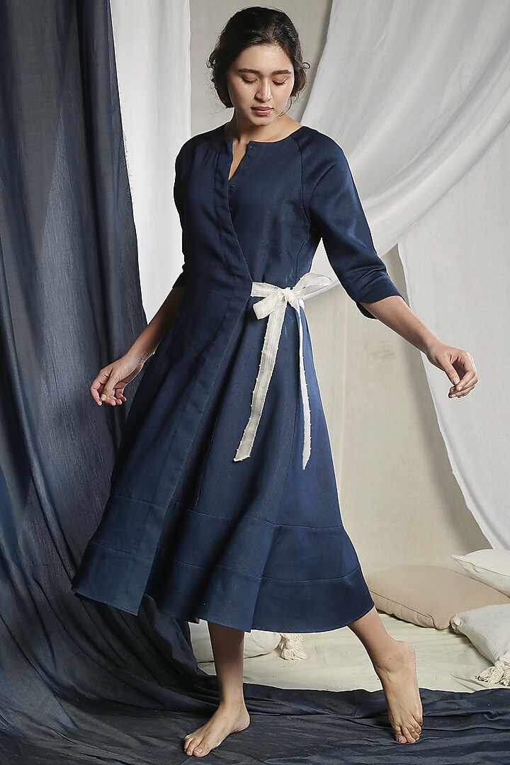 Indigo Blue Dress With Tie-Up by Sneha Arora