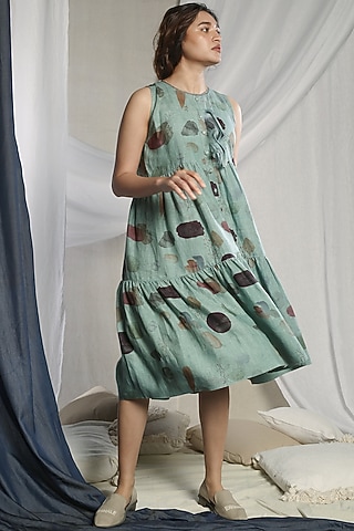 Teal Green Printed Dress by Sneha Arora