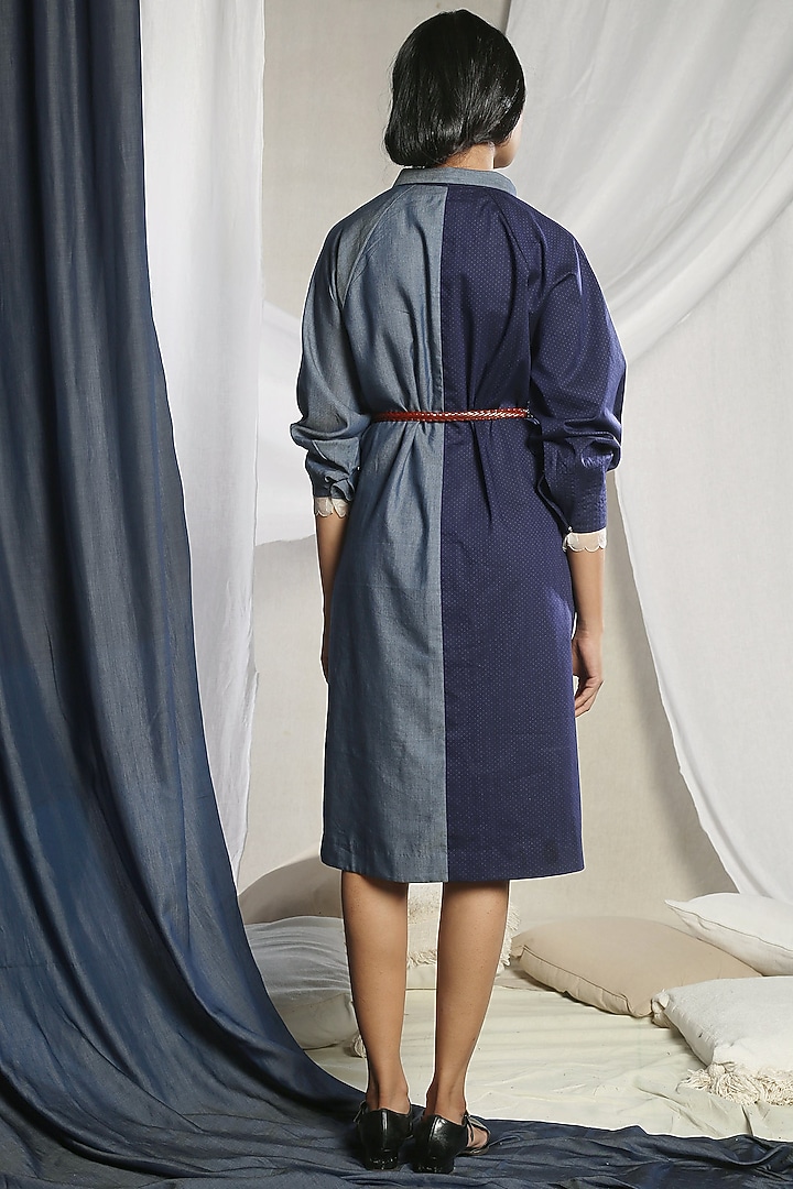 Dark Blue Summer Shirt Dress by Sneha Arora at Pernia's Pop Up Shop