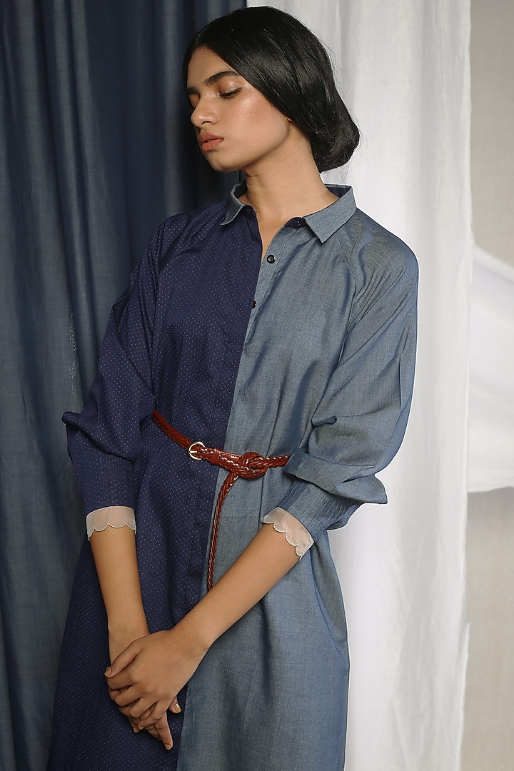 Dark Blue Summer Shirt Dress by Sneha Arora at Pernia's Pop Up Shop