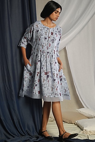 Grey Digital Printed Dress by Sneha Arora