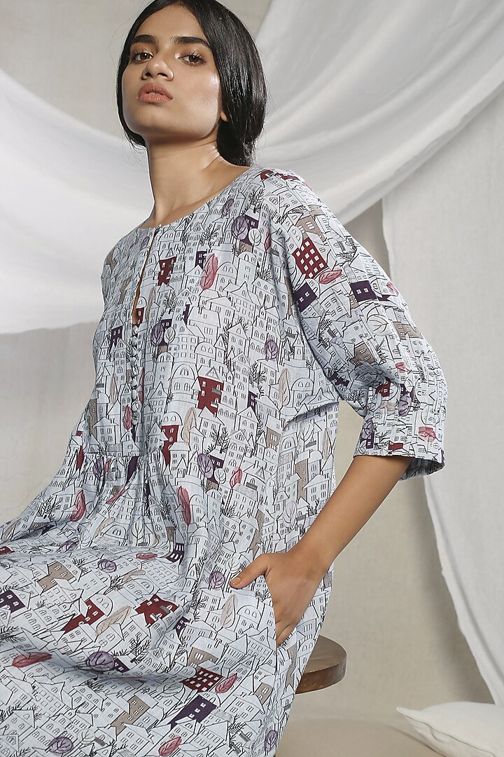 Grey Digital Printed Vacation Dress by Sneha Arora at Pernia's Pop Up Shop