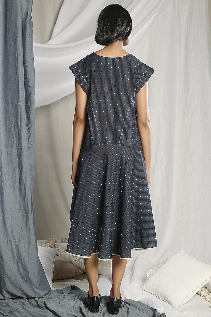 Dark Blue Summer Dress With Organza Detailing by Sneha Arora at Pernia's Pop Up Shop