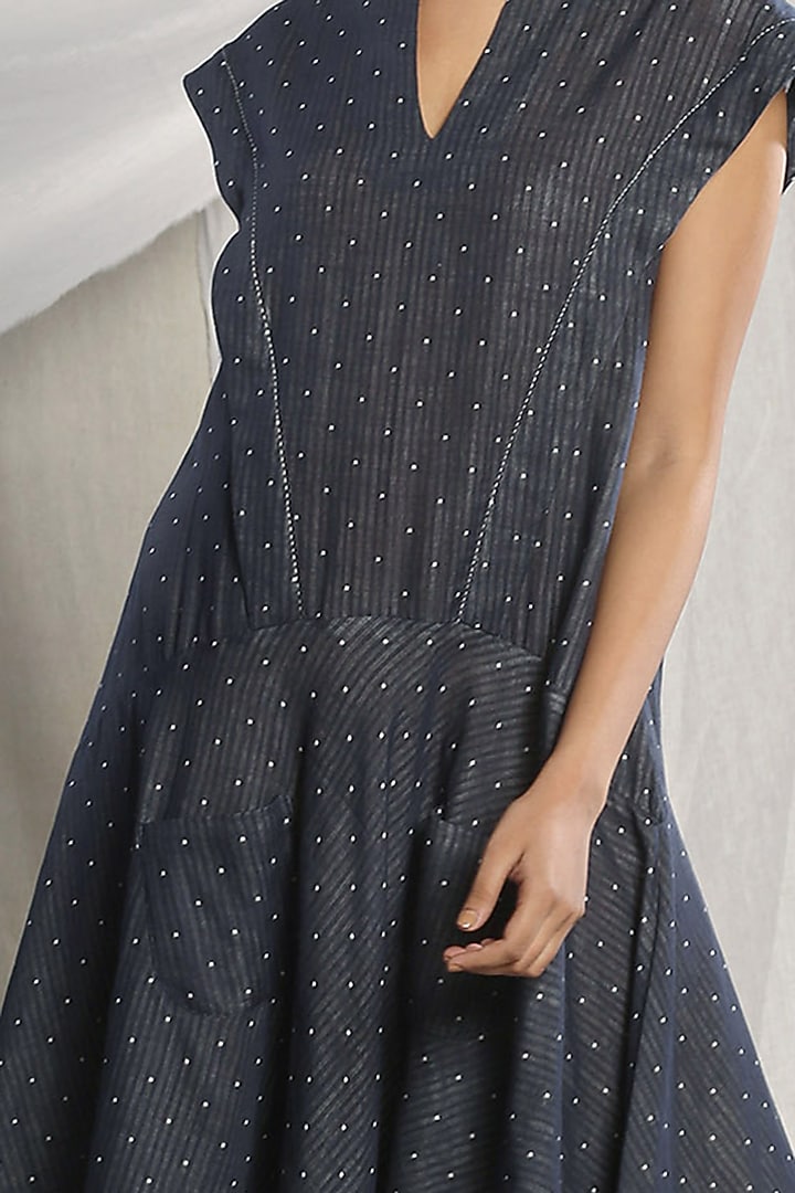 Dark Blue Summer Dress With Organza Detailing by Sneha Arora at Pernia's Pop Up Shop