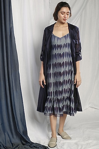 Grey Printed Dress With Jacket by Sneha Arora