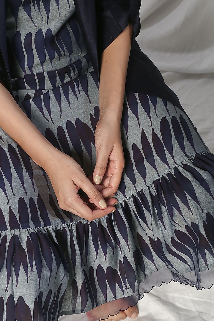 Grey Printed Dress With Jacket by Sneha Arora at Pernia's Pop Up Shop