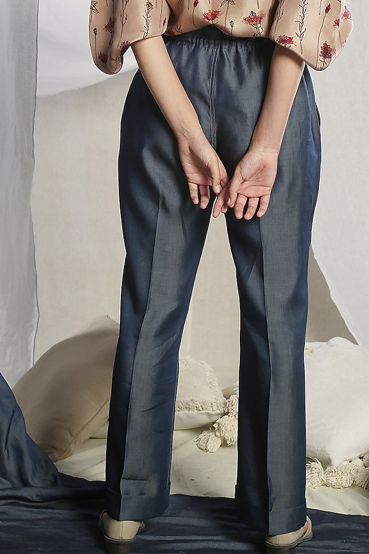 Steel Blue Pleated Pants by Sneha Arora at Pernia's Pop Up Shop