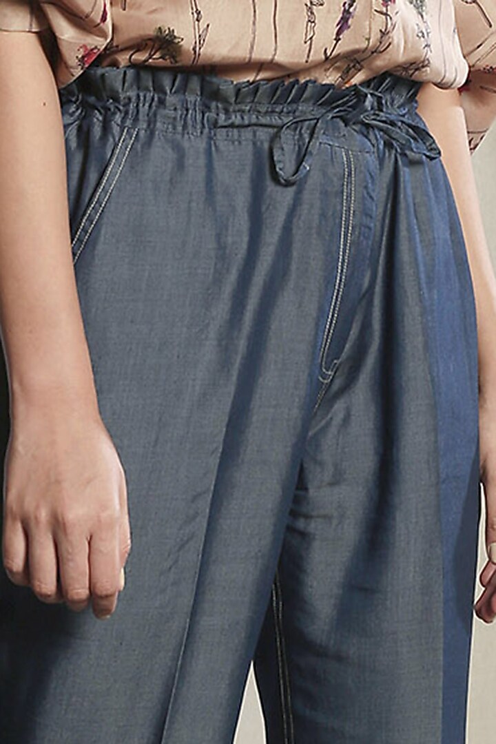 Steel Blue Pleated Pants by Sneha Arora at Pernia's Pop Up Shop