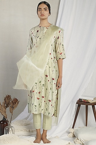 Mint Green Printed Kurta Set by Sneha Arora