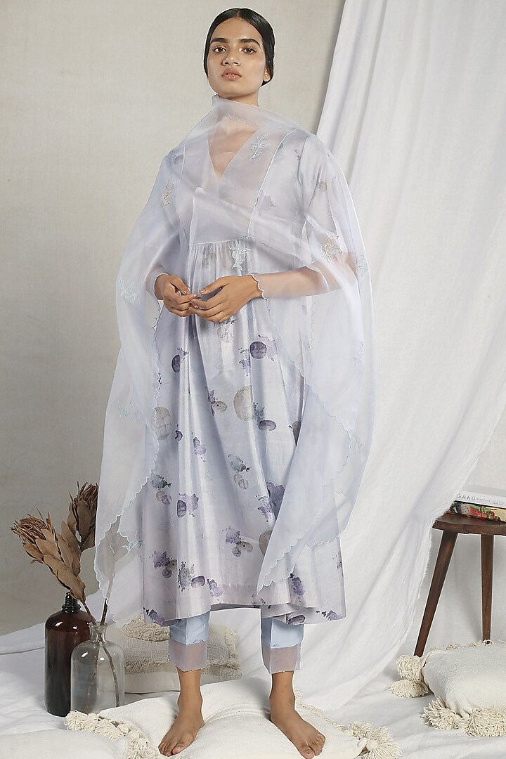 Grey Printed Kurta Set by Sneha Arora