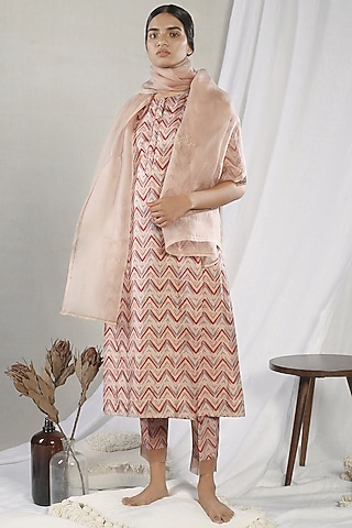 Beige Printed Kurta Set by Sneha Arora