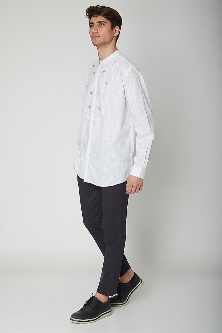White Embroidered Cotton Party Wear Shirt by Sneha Arora Men at Pernia's Pop Up Shop