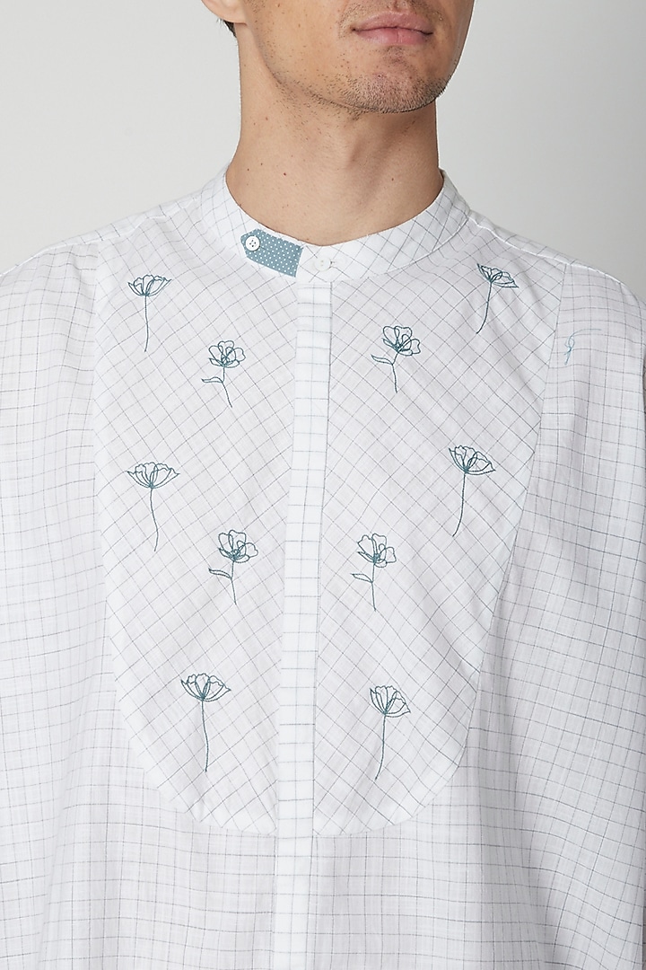 White Embroidered Cotton Party Wear Shirt by Sneha Arora Men at Pernia's Pop Up Shop