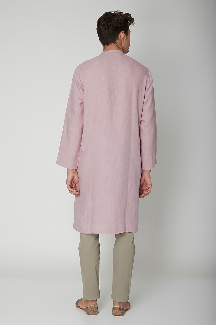Mauve Embroidered Linen Kurta by Sneha Arora Men at Pernia's Pop Up Shop