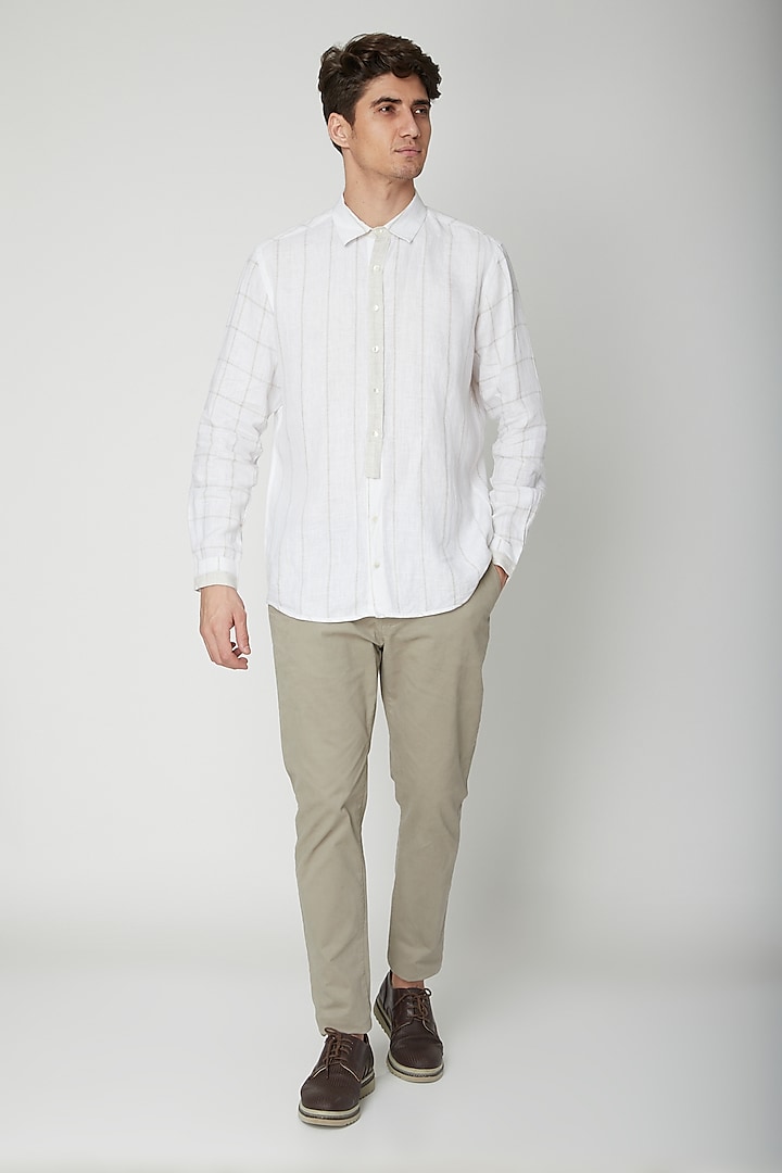 White Printed Linen Shirt by Sneha Arora Men